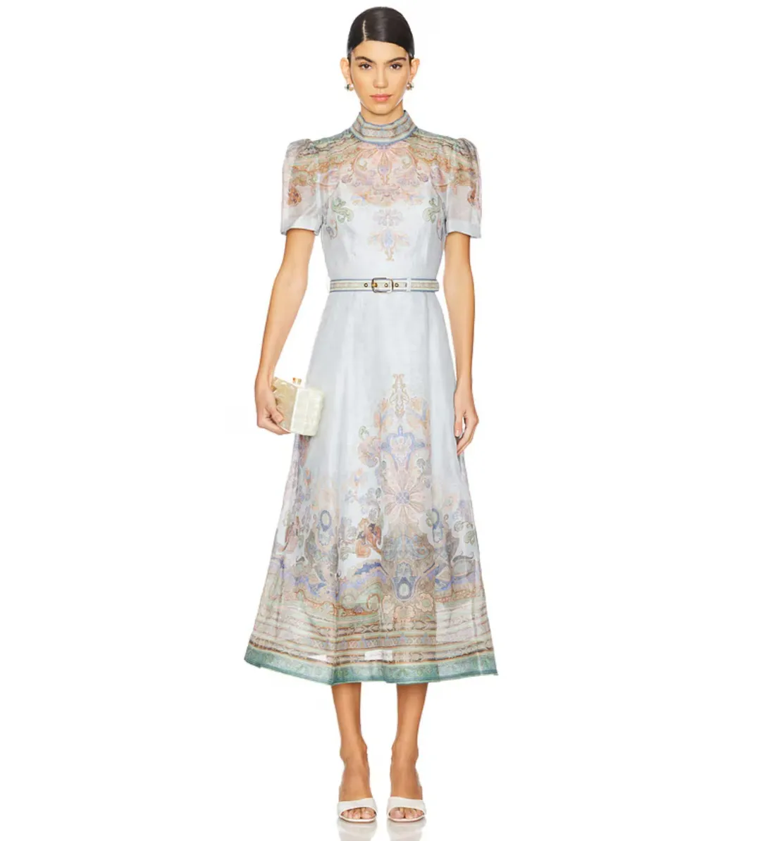 Zimmermann Eden Belted Midi Dress in Blue Paisley Size 0 / AU 8 for rent on The Volte - main image