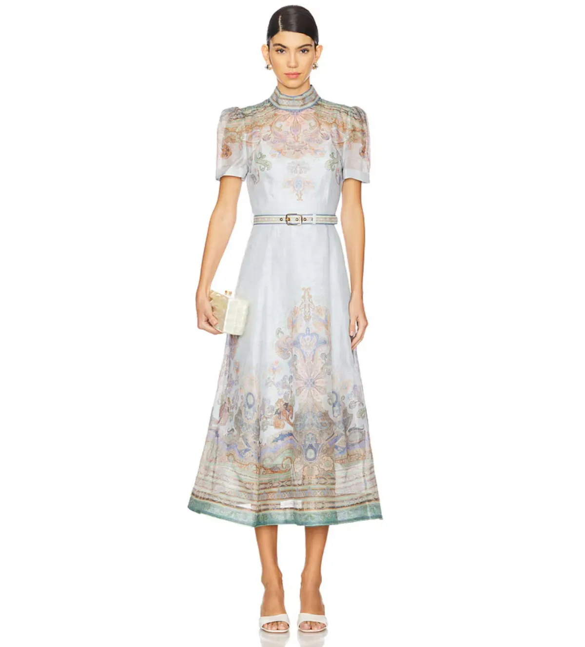 Zimmermann Eden Belted Midi Dress in Blue Paisley Size 0 / AU 8 - Image 1