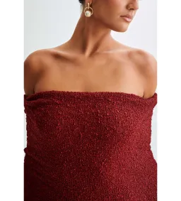 Meshki Marisol Off Shoulder Boucle Maxi Dress Red Size AU 6 for rent on The Volte - image 6