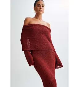 Meshki Marisol Off Shoulder Boucle Maxi Dress Red Size AU 6 for rent on The Volte - image 5