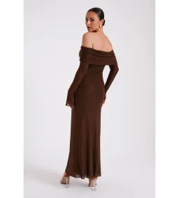 Meshki Marcel Off Shoulder Diamante Maxi Dress Brown Size AU 10 for rent on The Volte - image 4