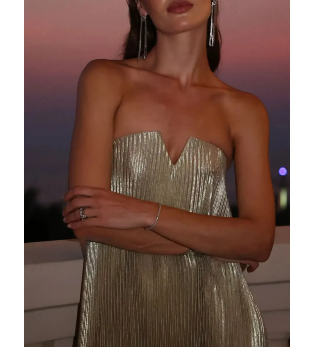 L’idee Black Tie Gown Gold Shimmer Size AU 8 for rent on The Volte - main image