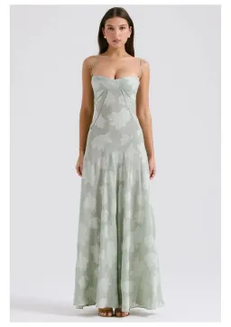 House of CB Seren Lace Back Maxi Dress Pistachio Floral Size XS / AU 6 for rent on The Volte - image 1