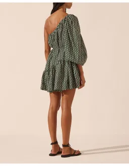 Shona Joy Ida Long Sleeve One Shoulder Tiered Mini Dress Print Size 6 for rent on The Volte - image 3