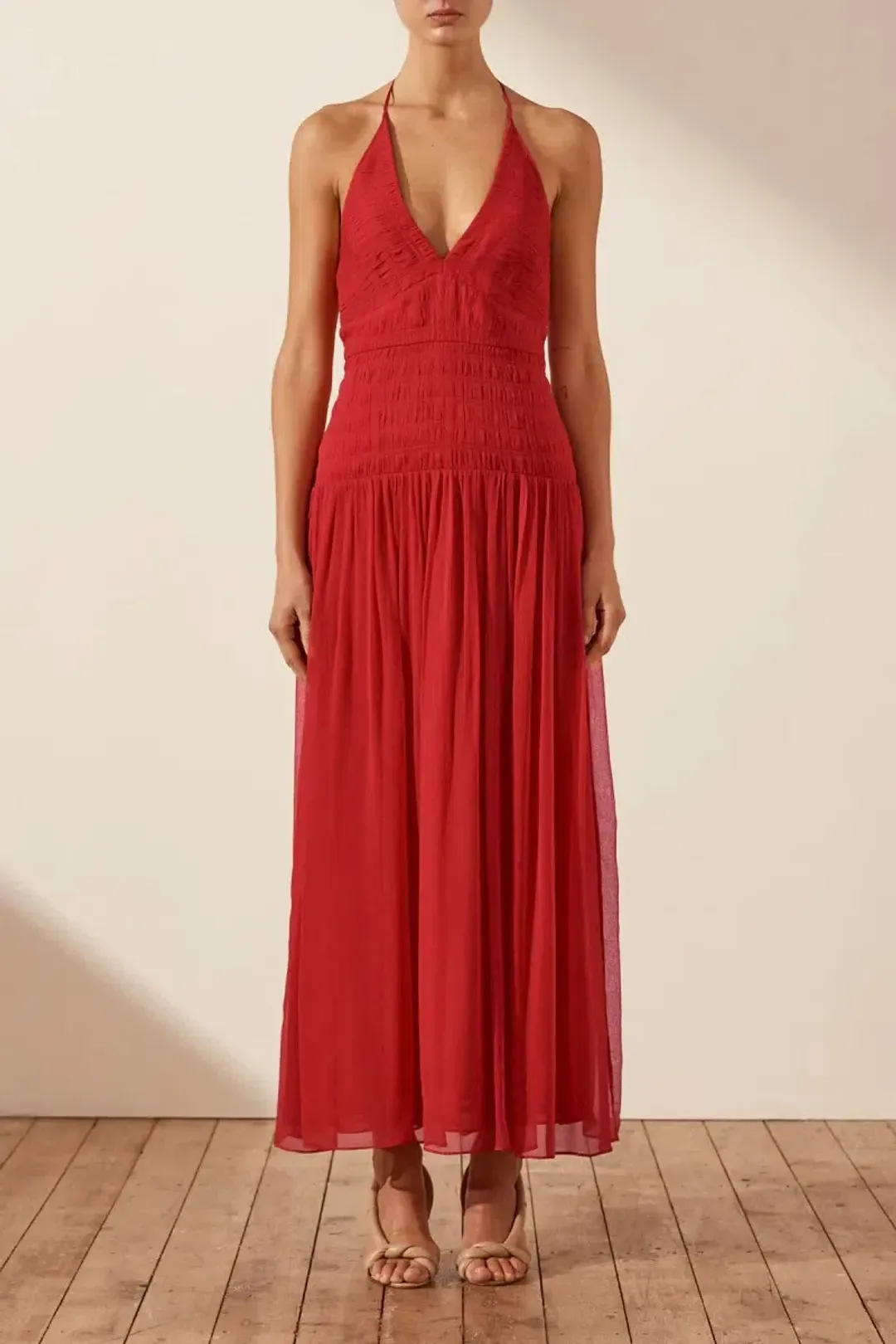 Shona Joy Marquis Halter Tie Midi Dress Roma Red Size 6 for rent on The Volte - main image