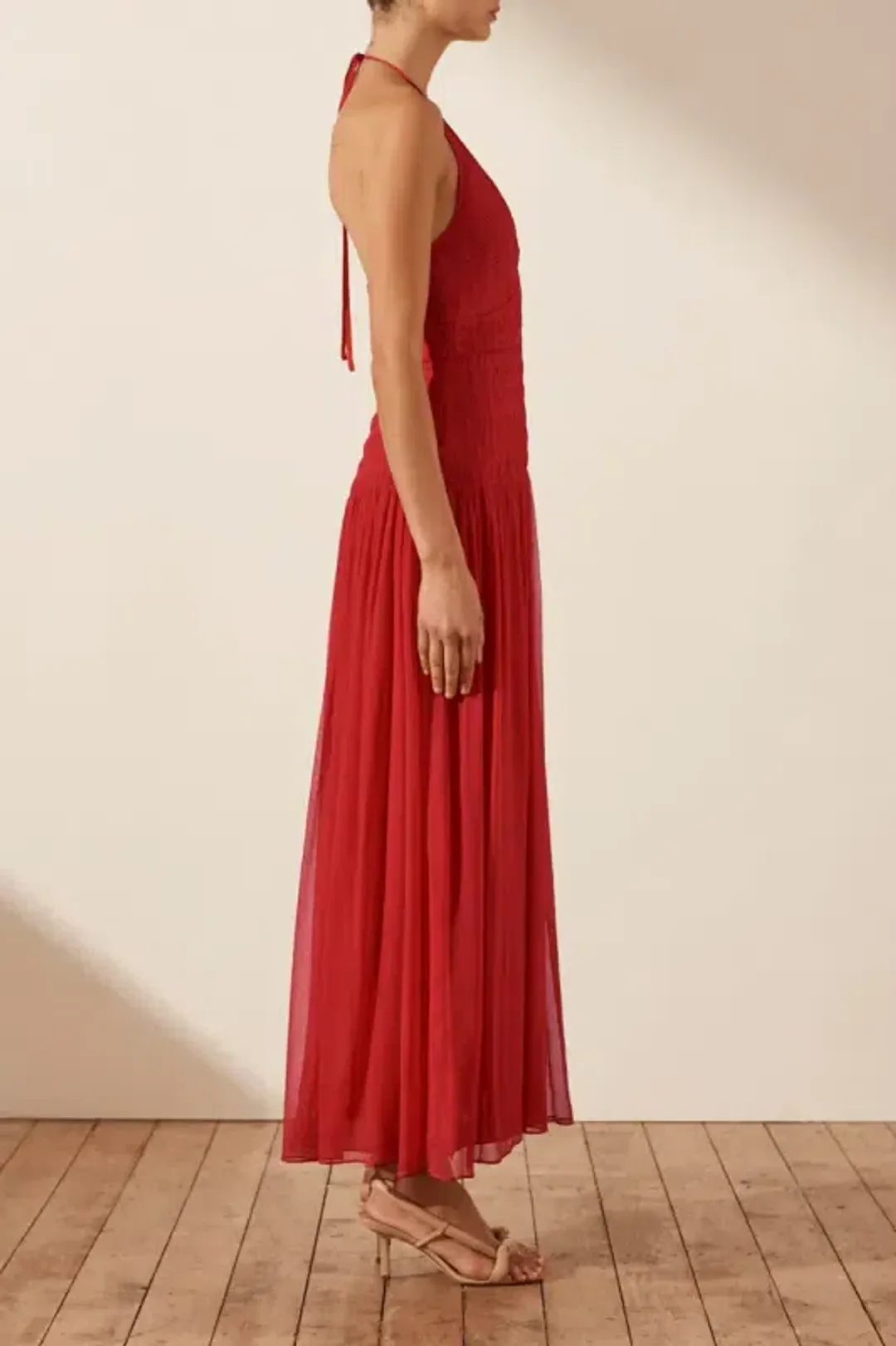 Shona Joy Marquis Halter Tie Midi Dress Roma Red Size 6 for rent on The Volte - main image