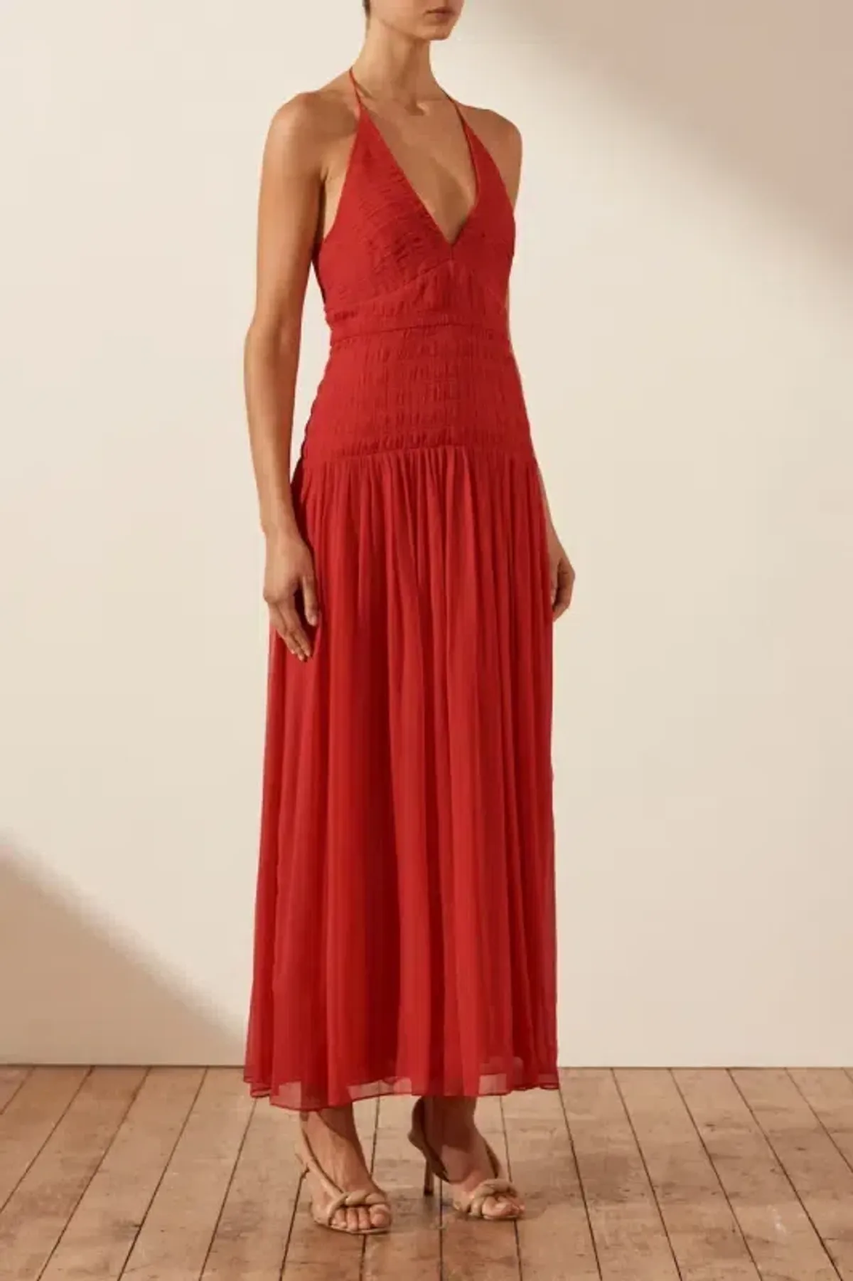 Shona Joy Marquis Halter Tie Midi Dress Roma Red Size 6 - Image 2
