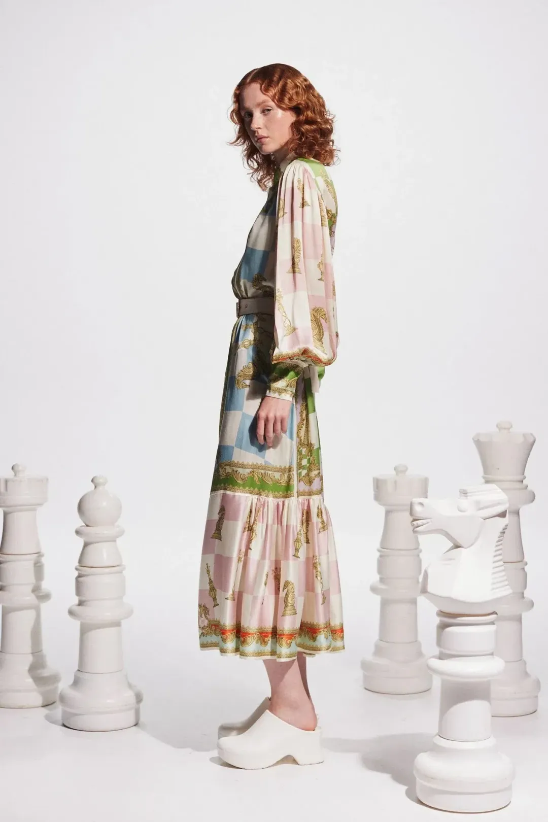 Alemais Checkmate Silk Midi Shirtdress Multi Size 14 for rent on The Volte - main image