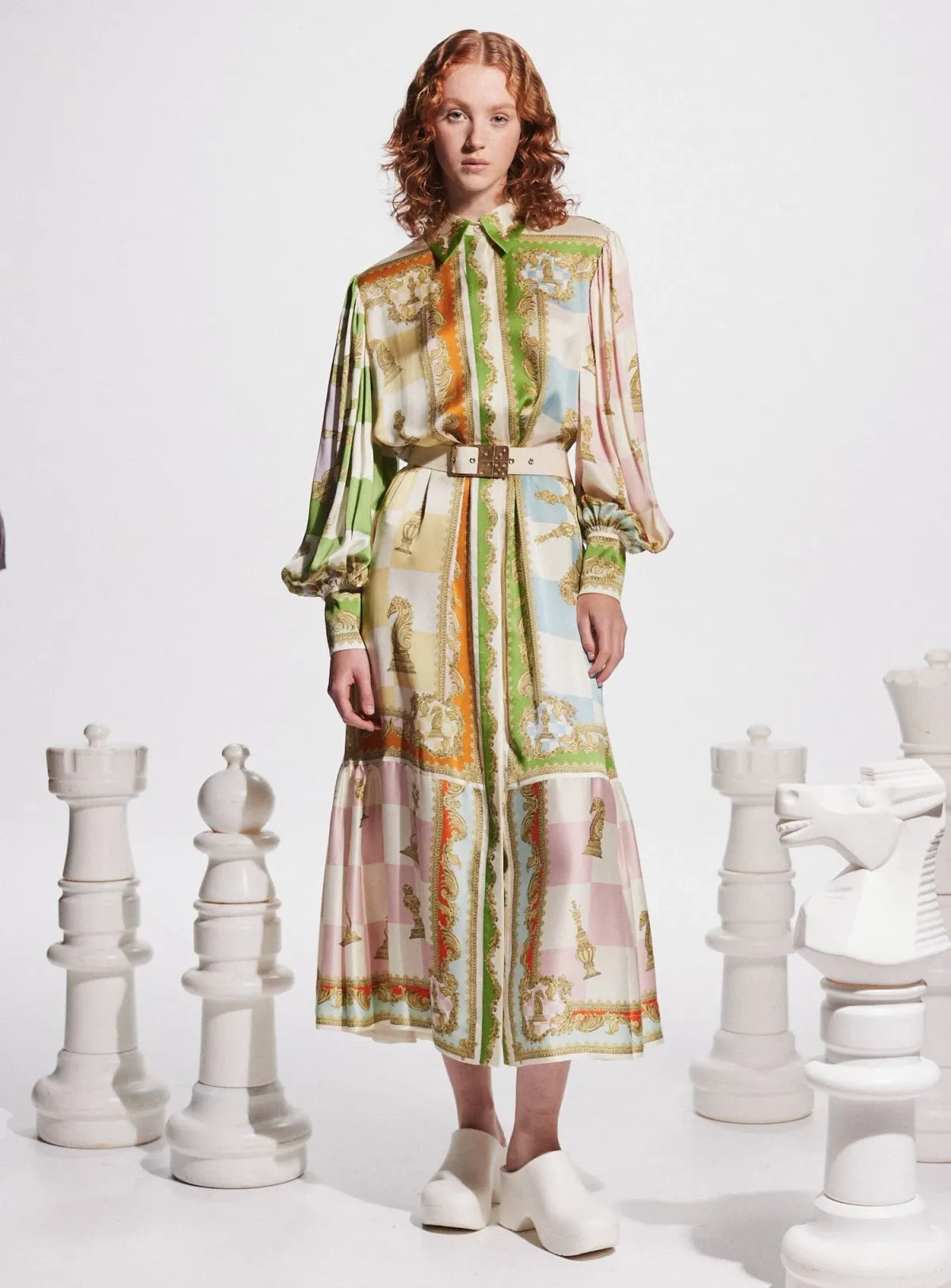 Alemais Checkmate Silk Midi Shirtdress Multi Size 14 - Image 1