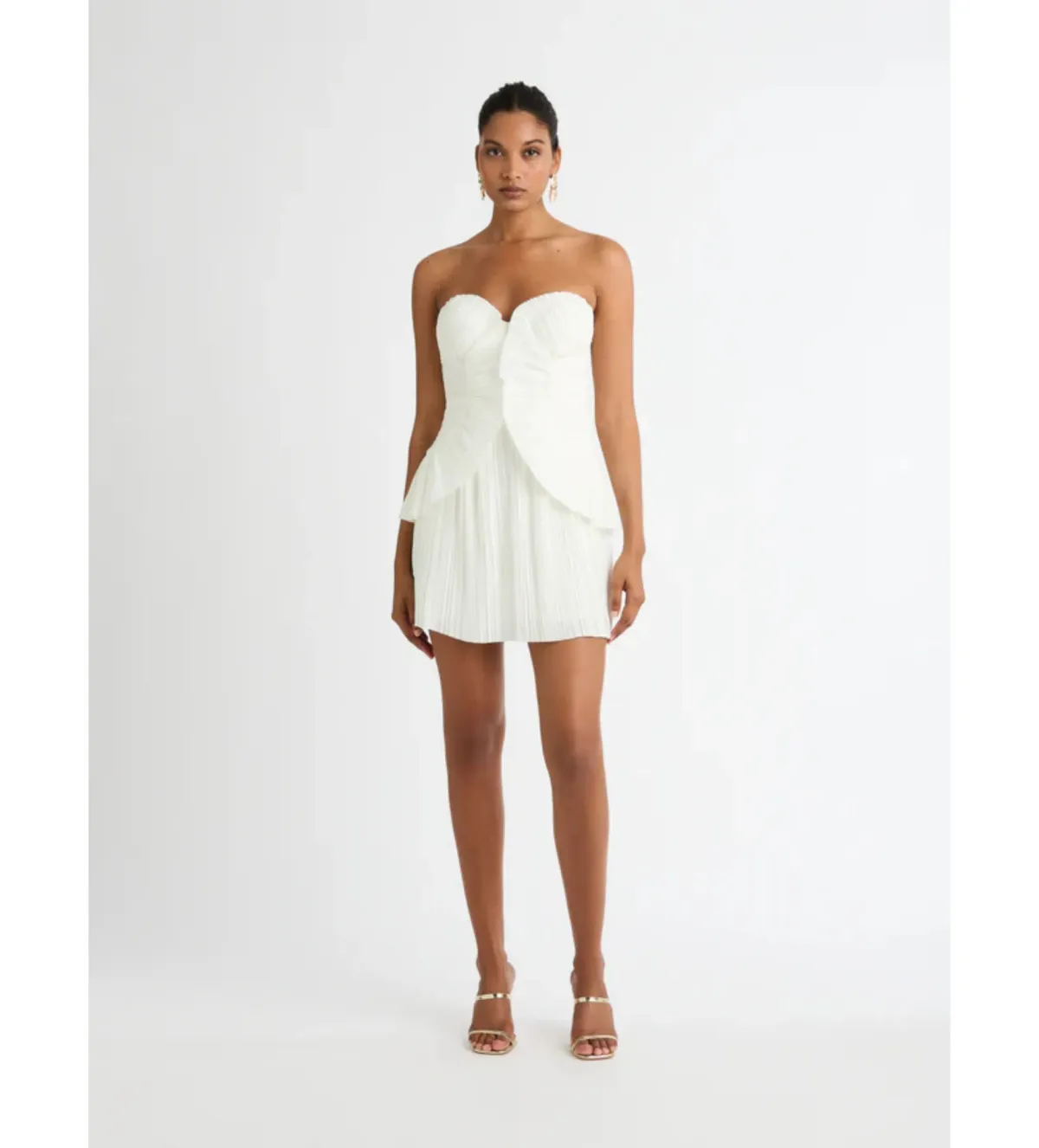 Sheike Peyton Pleated Mini Dress in Ivory Size AU 8 for rent on The Volte - main image