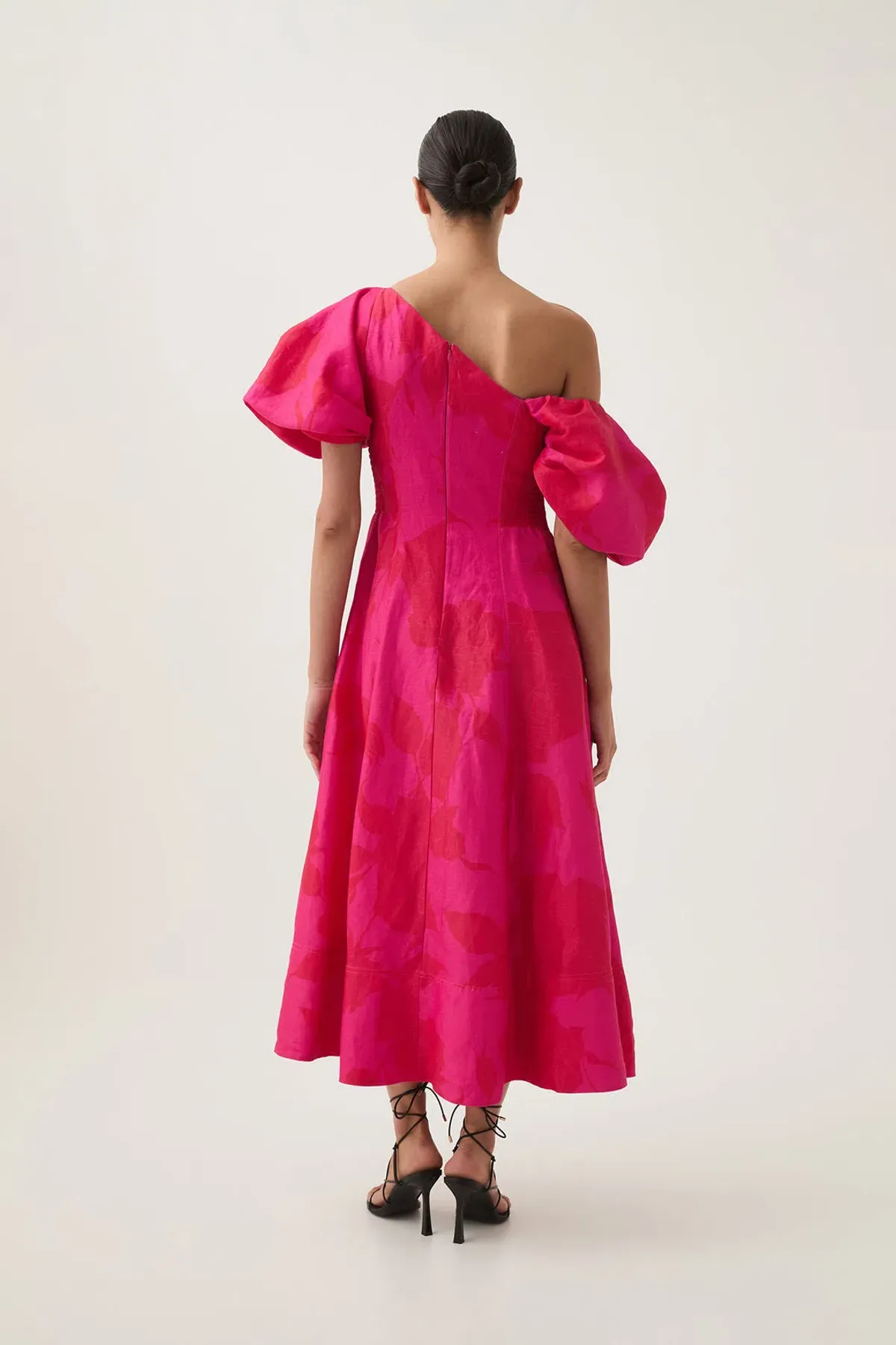 Aje Arista Tulip Sleeve Midi Dress in Florescent Rose Size AU 10 - Image 4