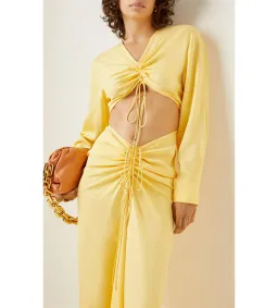 Christopher Esber Ruched Crop and Skirt In Chalky Yellow Size AU 8 for rent on The Volte - image 2
