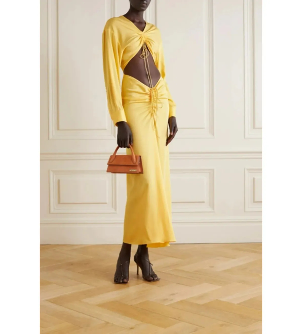 Christopher Esber Ruched Crop and Skirt In Chalky Yellow Size AU 8 - Image 3