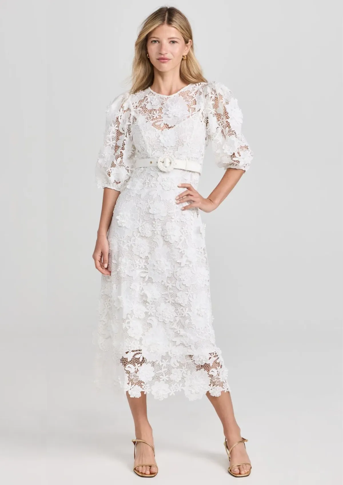 Zimmermann The Halliday Lace Flower Midi Dress in Ivory Size 0 / AU 8 - Image 3