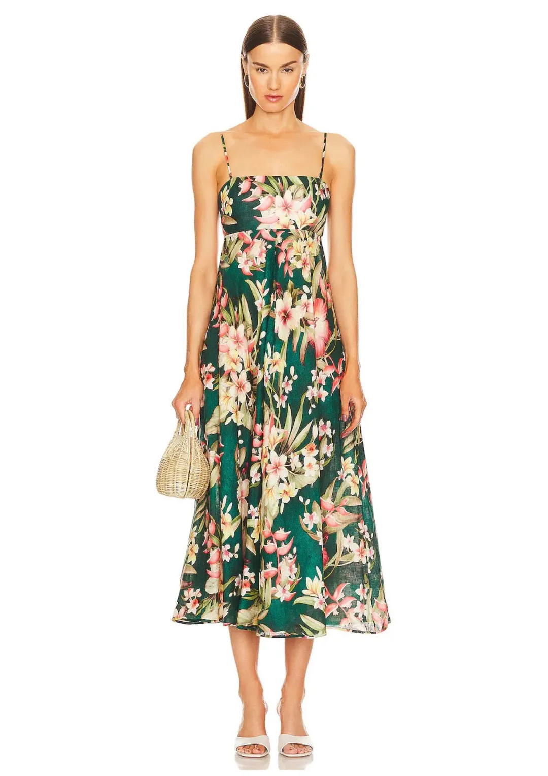 Zimmermann Lexi Midi Dress in Green Palm Size 0 / AU 8 for rent on The Volte - main image