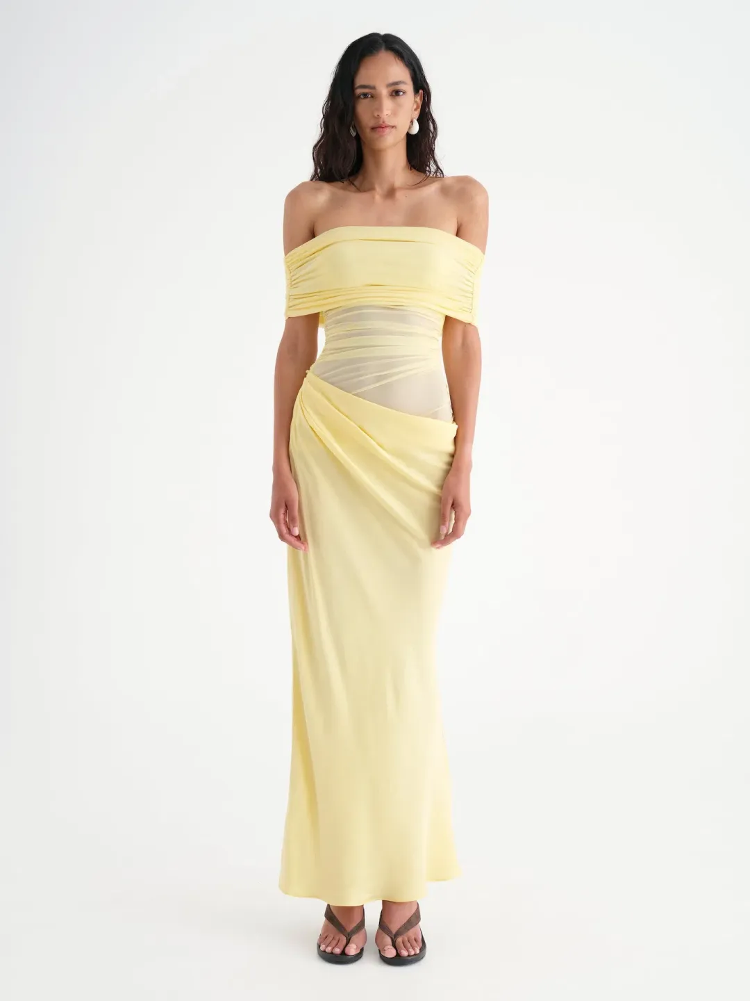Benni Nico Off-Shoulder Maxi Dress in Butter Size XS / AU 6 for rent on The Volte - main image