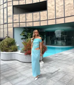 Benni Nico Off-Shoulder Maxi Dress in Blue Size XS / AU 6 for rent on The Volte - image 3