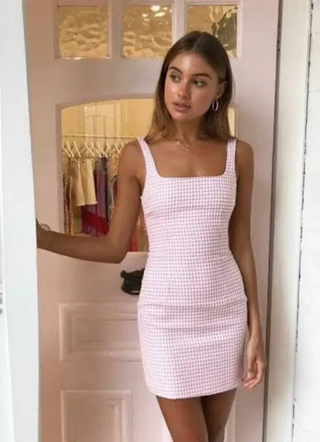 Bec & Bridge Check You Later Mini Dress Pink Size 10 for rent on The Volte - main image