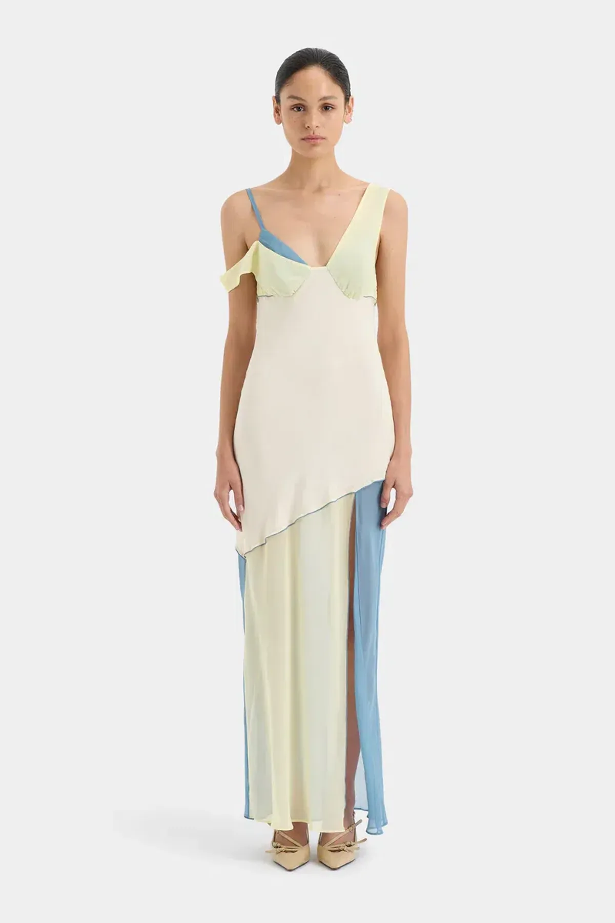 Sir The Label Thames Splice Midi Dress in Ecru Multi Size 1 / AU 8 for rent on The Volte - main image