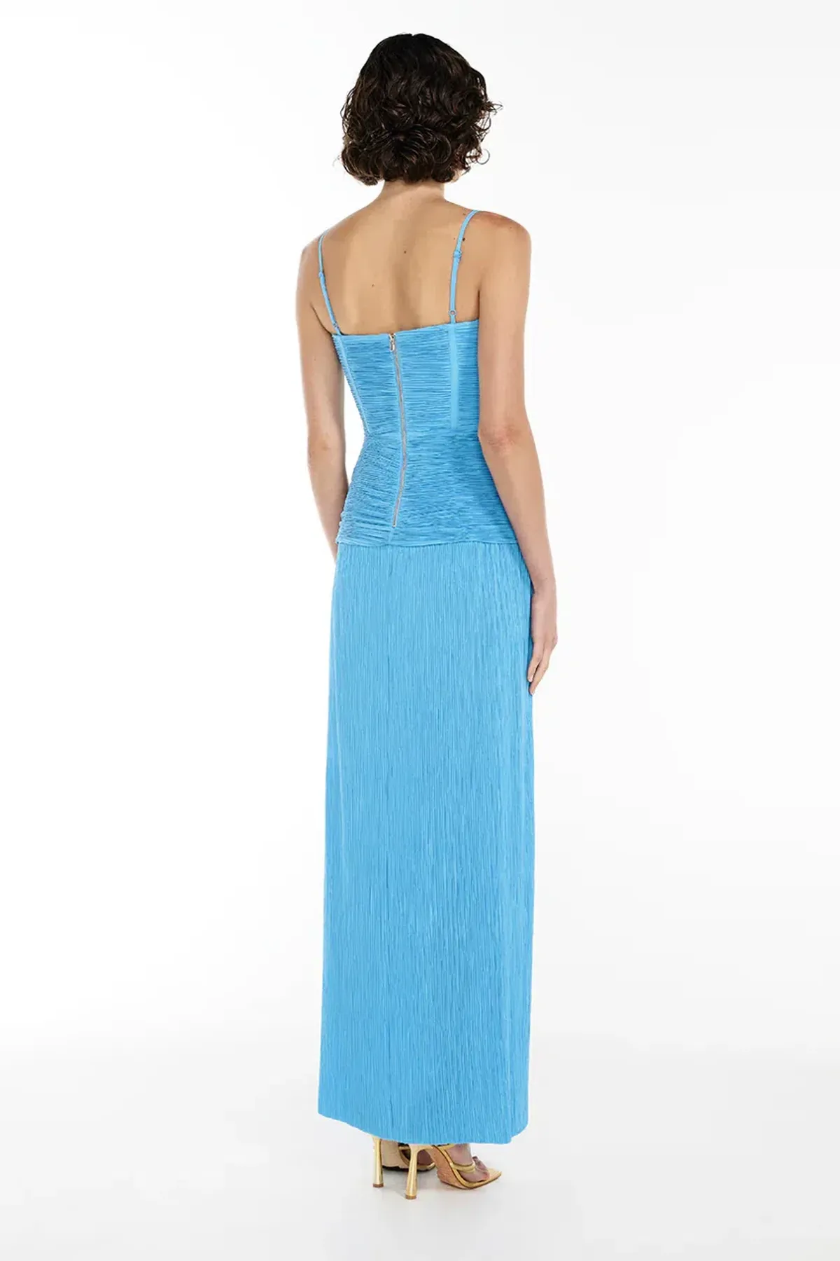 Manning Cartell Double Time Pleat Dress Maxi Blue Size AU 8 - Image 3