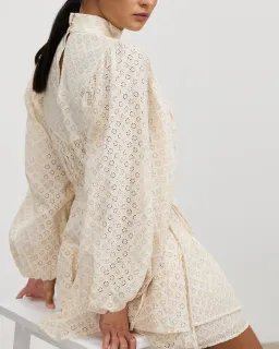 Shona Joy Poppy High Neck Balloon Sleeve Mini Dress Beige Size 10 for rent on The Volte - image 4
