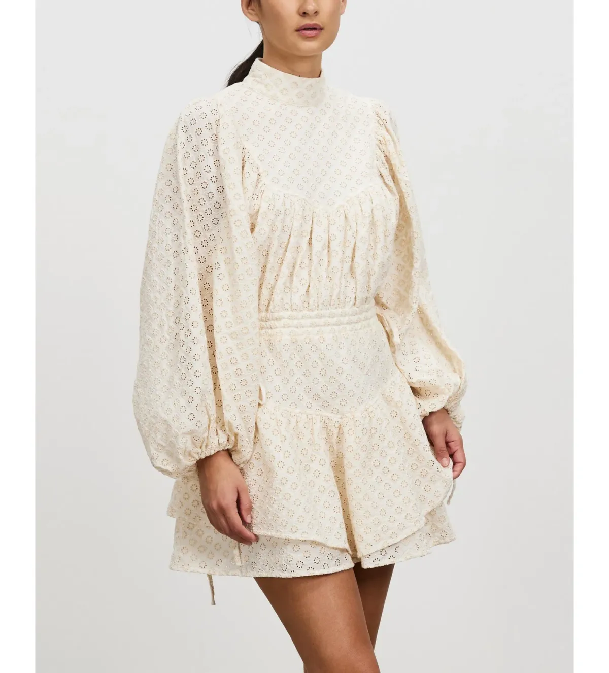 Shona Joy Poppy High Neck Balloon Sleeve Mini Dress Beige Size 10 - Image 2