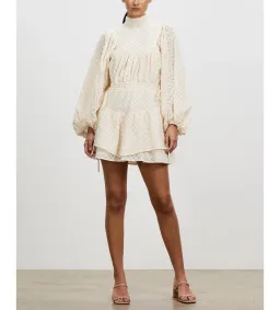 Shona Joy Poppy High Neck Balloon Sleeve Mini Dress Beige Size 10 for rent on The Volte - image 1