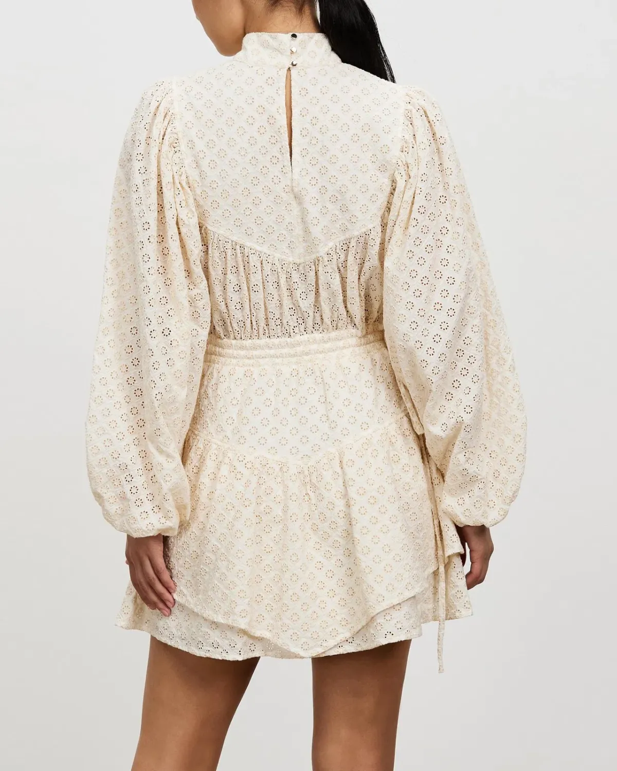 Shona Joy Poppy High Neck Balloon Sleeve Mini Dress Beige Size 10 - Image 3