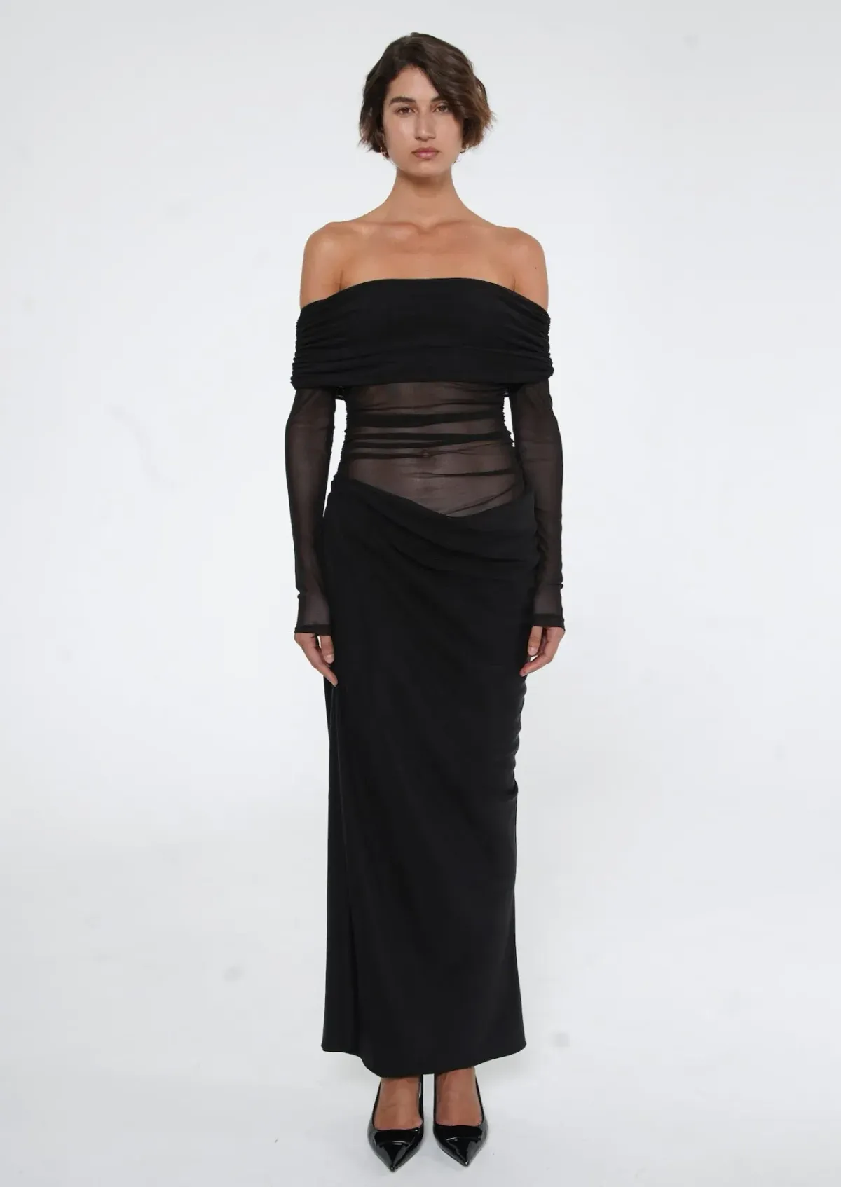 BENNI Yasmin Off-Shoulder Maxi Dress in Black Size 10 - Image 1