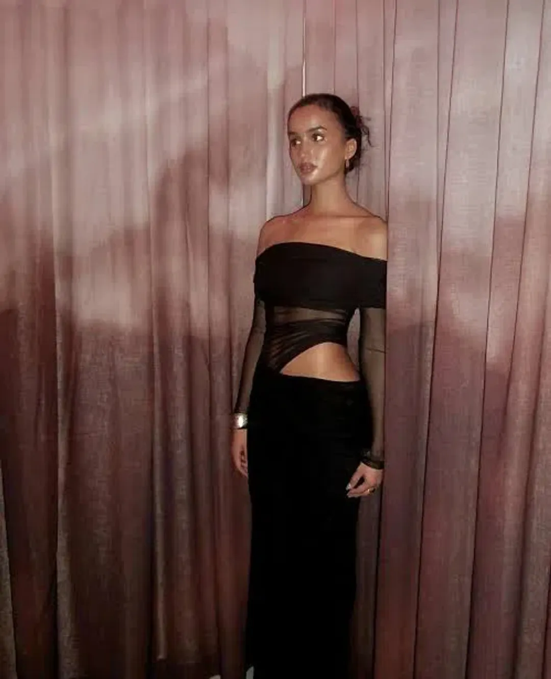 BENNI Yasmin Off-Shoulder Maxi Dress in Black Size 10 for rent on The Volte - main image