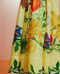 Alemais Dahlia Halter Gown Midi Yellow Print Size AU 10 for rent on The Volte - image 4