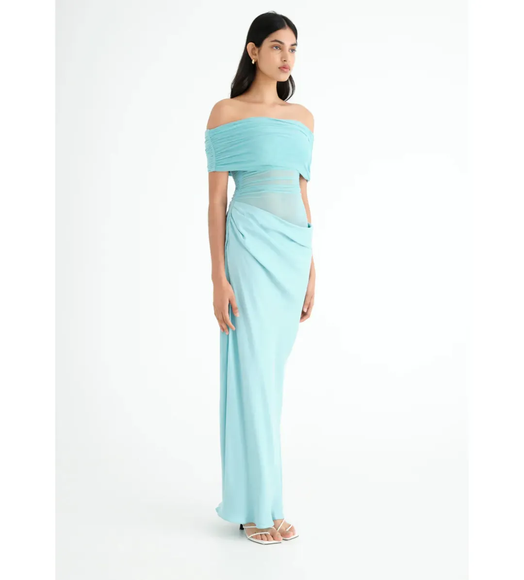 Benni Nico Off Shoulder Maxi Dress in Aquamarine Size AU 4 for rent on The Volte - main image