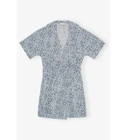 Ganni Blue Floral Printed Cotton Wrap Mini Dress in Glacier Lake Size AU 10 for rent on The Volte - image 5