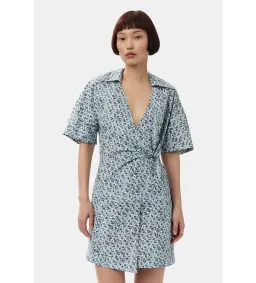Ganni Blue Floral Printed Cotton Wrap Mini Dress in Glacier Lake Size AU 10 for rent on The Volte - image 1