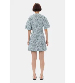 Ganni Blue Floral Printed Cotton Wrap Mini Dress in Glacier Lake Size AU 10 for rent on The Volte - image 4