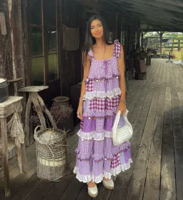 Innika Choo Ric Rac Patchwork Sequin Maxi Dress Purple One Size for rent on The Volte - image 1