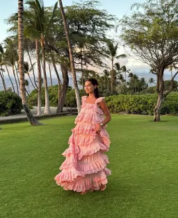 Innika Choo Schiffli Scallop Frill Maxi Dress Pink One Size for rent on The Volte - image 1