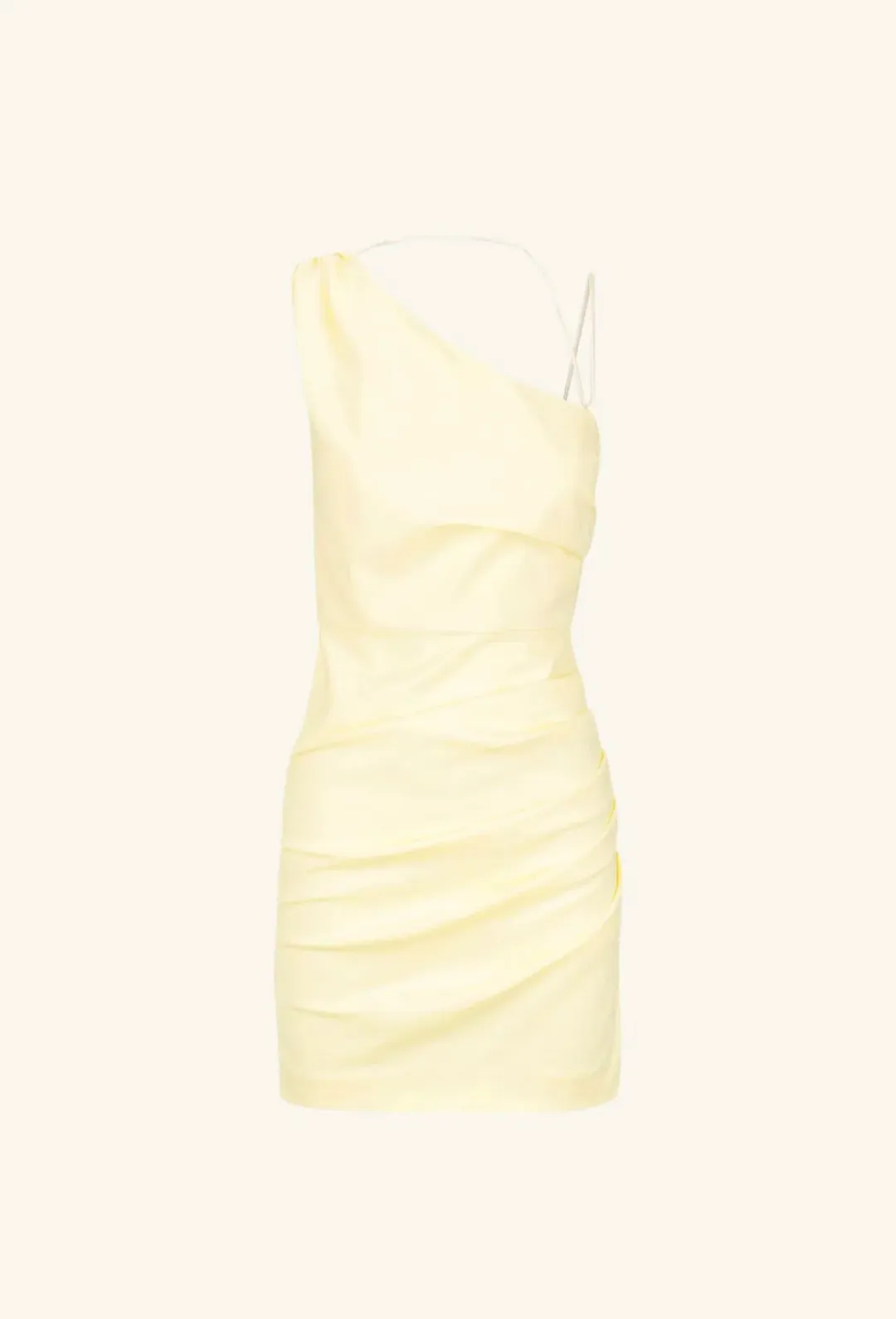 Shona Joy Lani Asymmetrical Gathered Mini Dress Vanilla Size 10 for rent on The Volte - main image