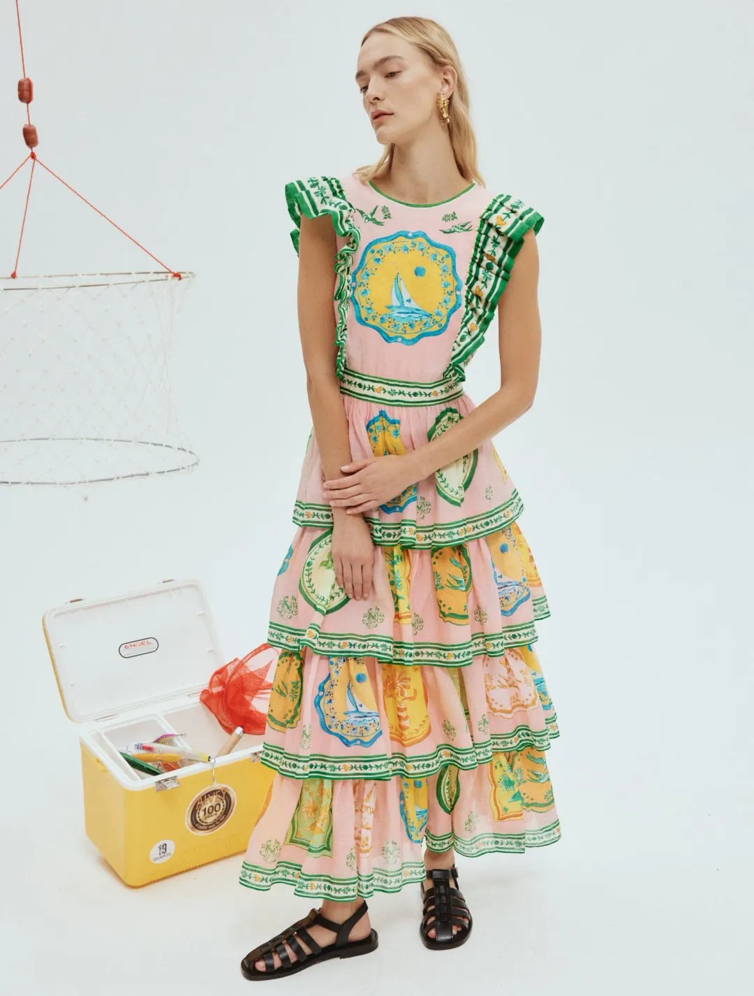 Alemais Porcelain Frill Midi Dress Multi Size 6 for rent on The Volte - main image