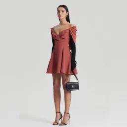 Scanlan Theodore Cape Sleeve Mini Dress Sepia Size 8 for rent on The Volte - image 1
