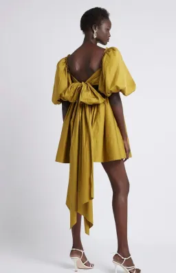 Aje Casabianca Puff Sleeve Mini Dress Olive Green Size 8 for rent on The Volte - image 2