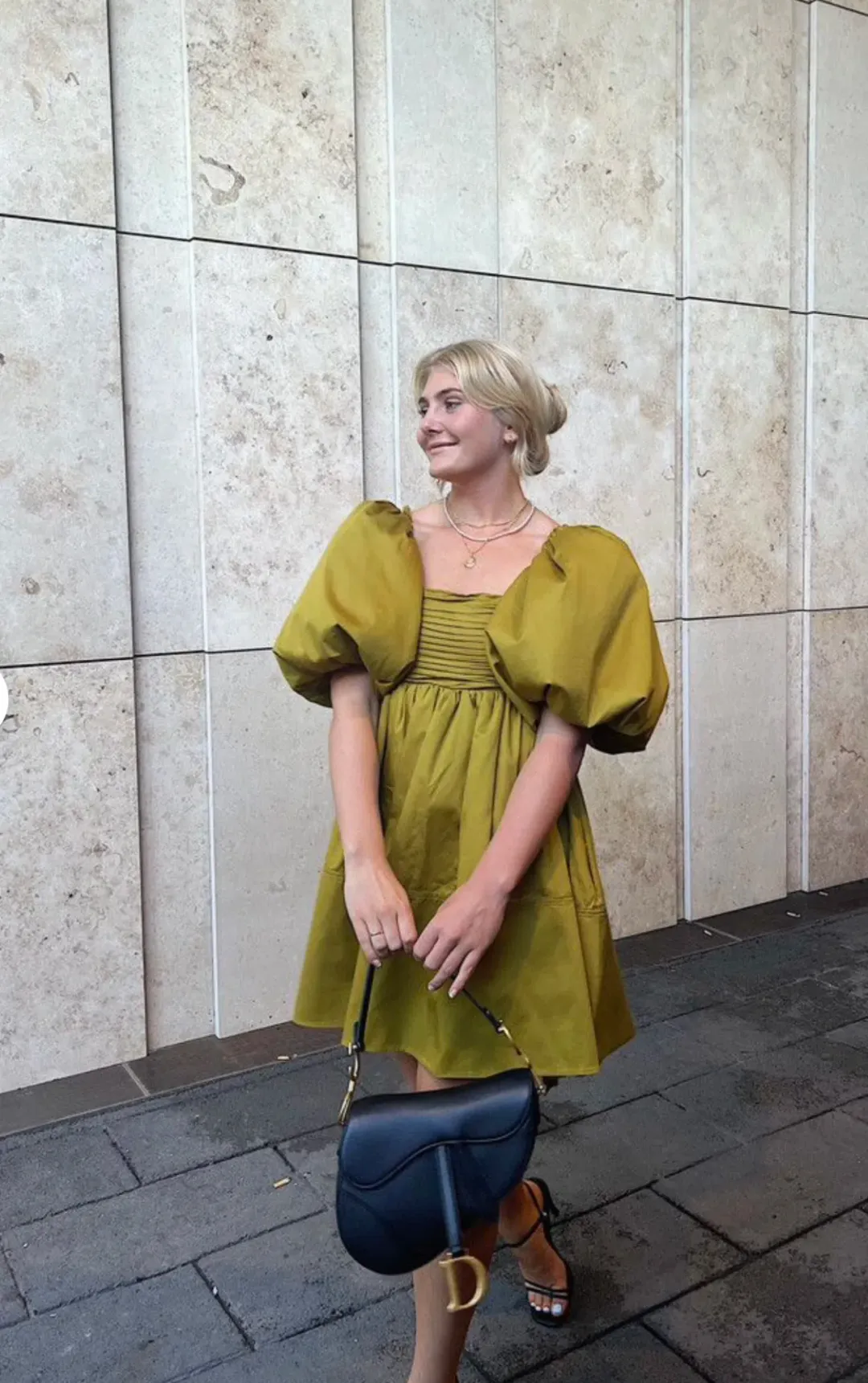 Aje Casabianca Puff Sleeve Mini Dress Olive Green Size 8 for rent on The Volte - main image