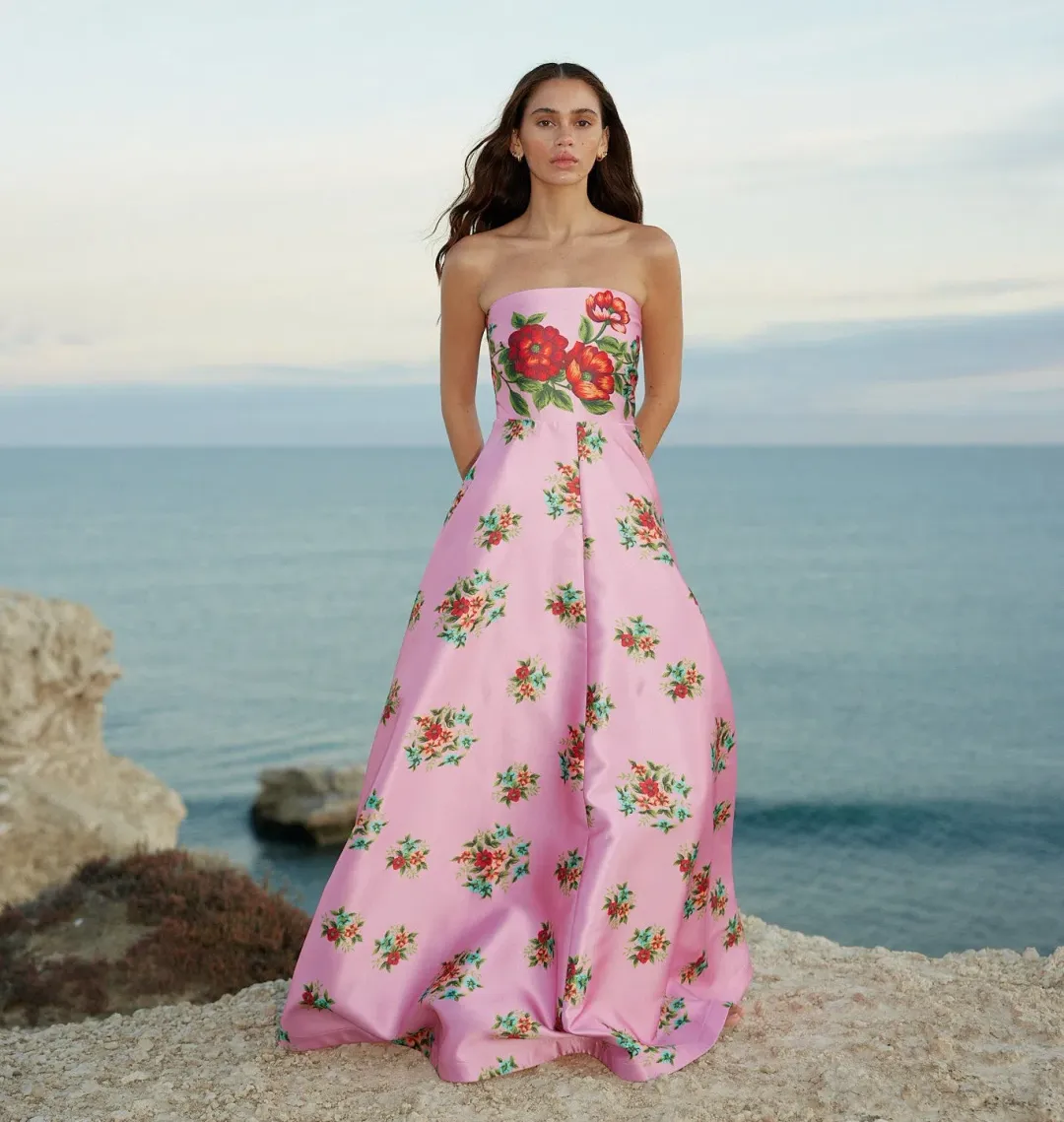 Aston Studio Audrey Dress in Salmon Bouquet Size 8 for rent on The Volte - main image