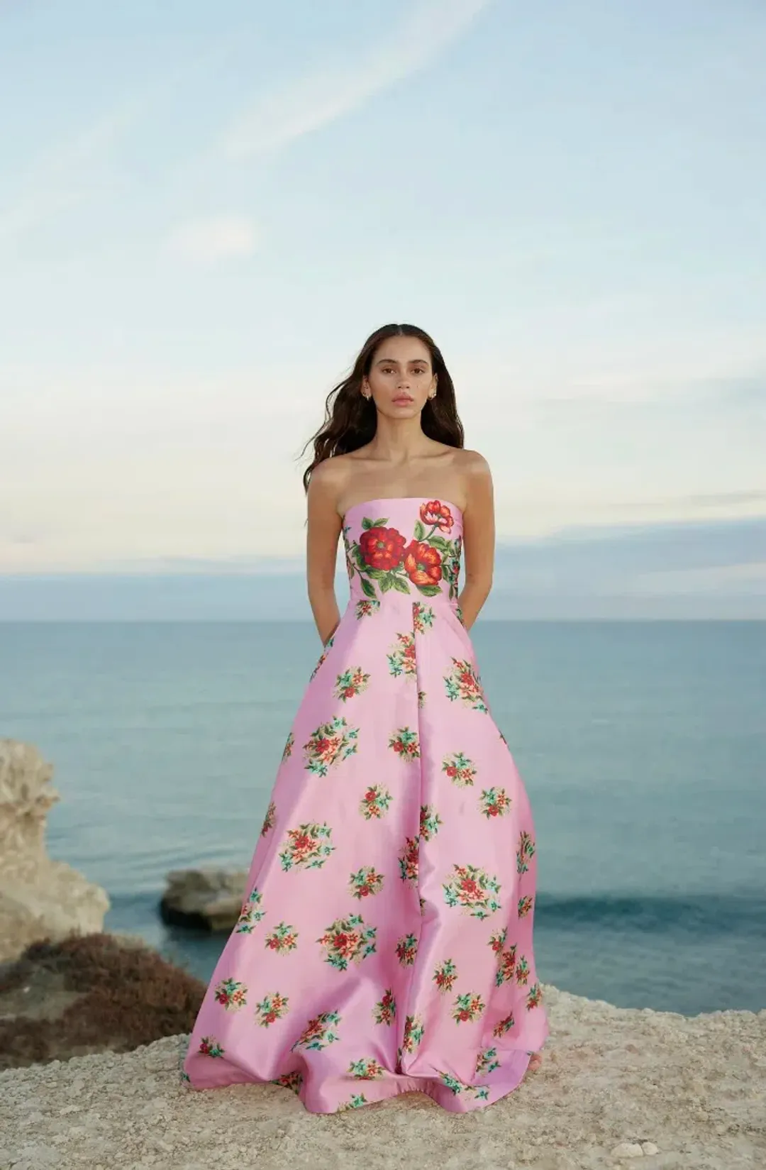 Aston Studio Audrey Dress in Salmon Bouquet Size 12 for rent on The Volte - main image