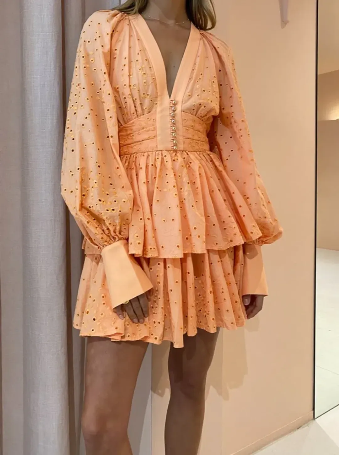 Acler Amelia Mini Dress Apricot Size 8 for rent on The Volte - main image