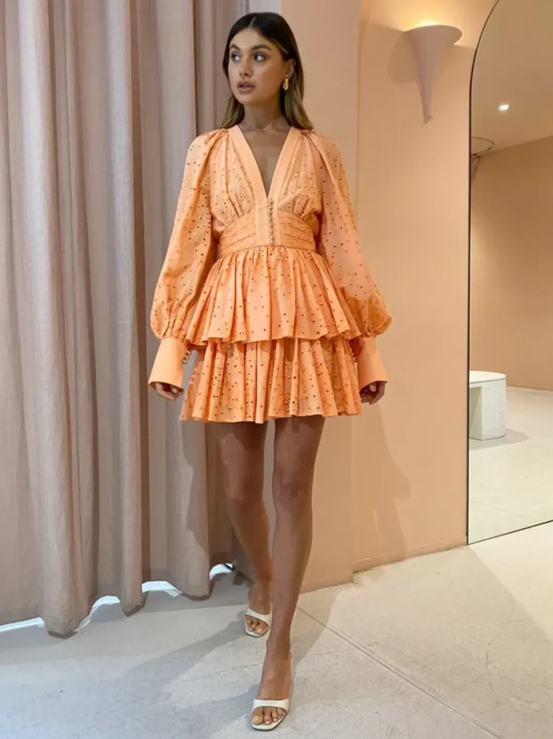 Acler Amelia Mini Dress Apricot Size 8 for rent on The Volte - main image