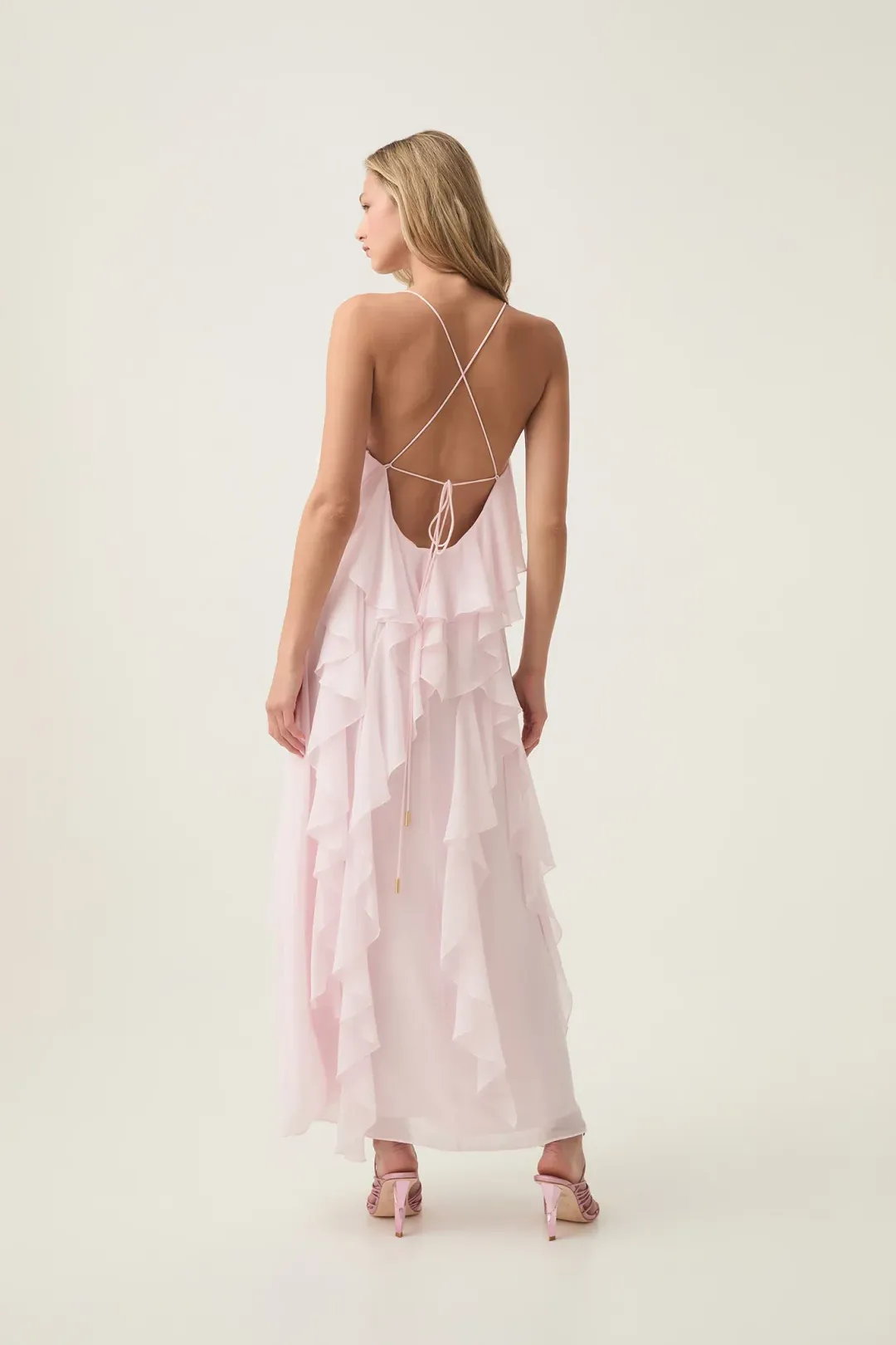 Aje Valentine Frill Maxi Dress Pastel Pink Size 10 for rent on The Volte - main image