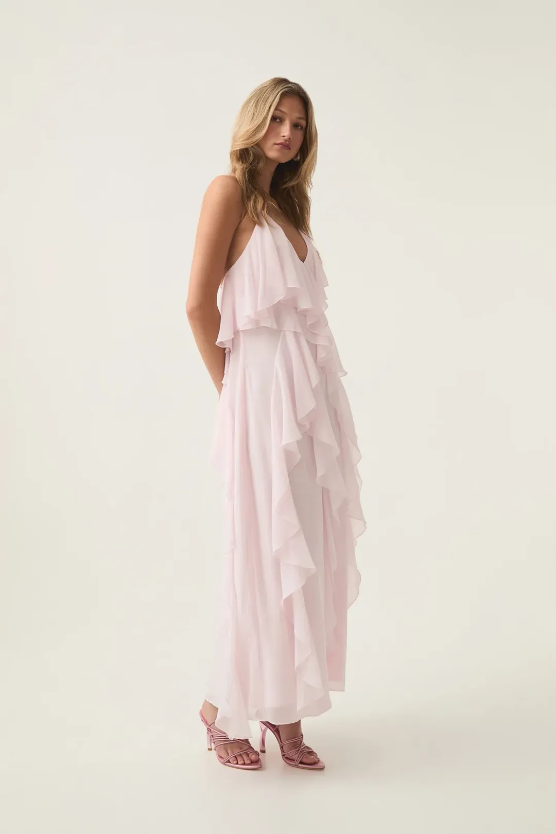 Aje Valentine Frill Maxi Dress Pastel Pink Size 10 for rent on The Volte - main image