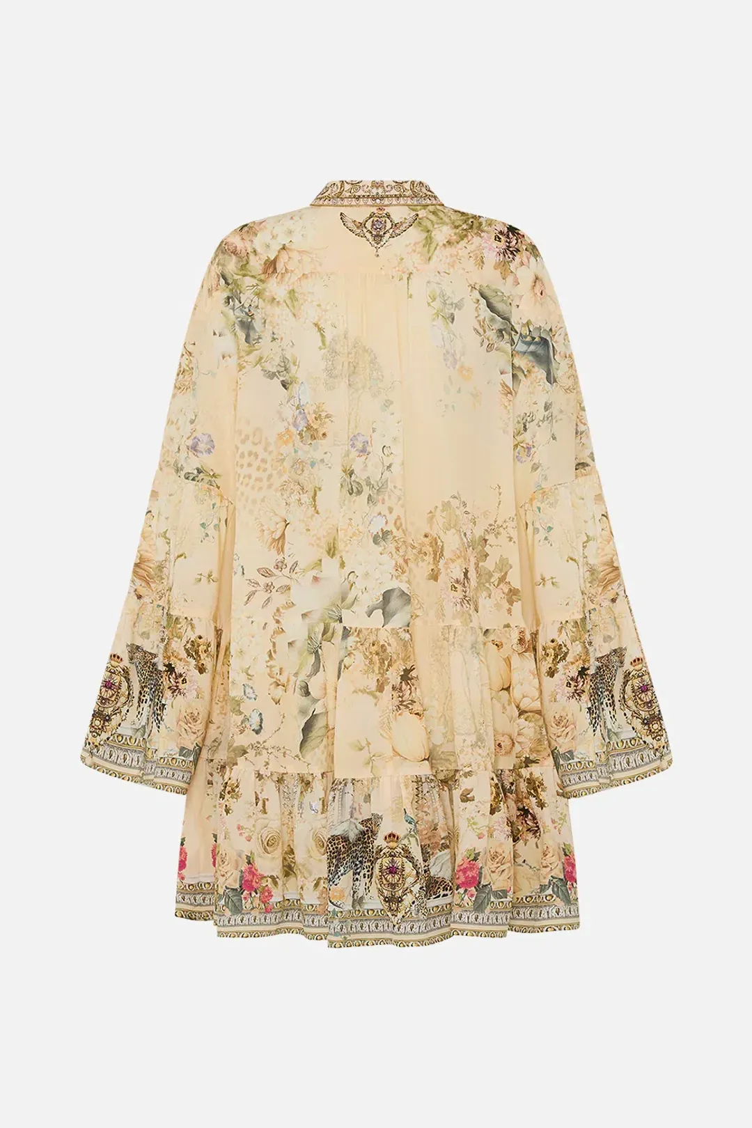Camilla Tiered Mini Dress With Collar Adorned In Antiquity Size S / AU 10 for rent on The Volte - main image