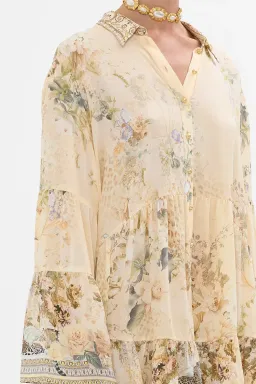 Camilla Tiered Mini Dress With Collar Adorned In Antiquity Size S / AU 10 for rent on The Volte - image 4